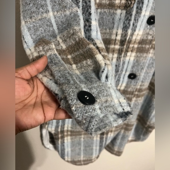 Forever 21 Plaid Blue Longline Flannel Jacket Size Large - Picture 5 of 7